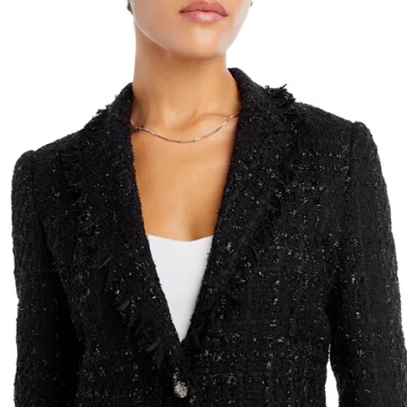 NEW Derek Lam 10 Crosby Adelaide Fringe Blazer Black One Button Tweed Sparkle - Picture 5 of 11